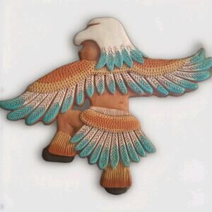 Vintage Native American Eagle Head Warrior Dance Wall Art Hanging Signed 11x9